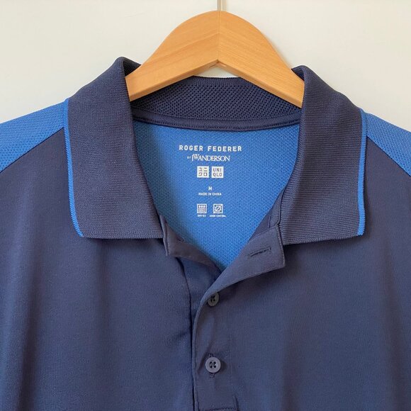Uniqlo x Roger Federer x JW Anderson Mens Tennis Polo Shirt Blue Size M Dry-Ex - Picture 3 of 11